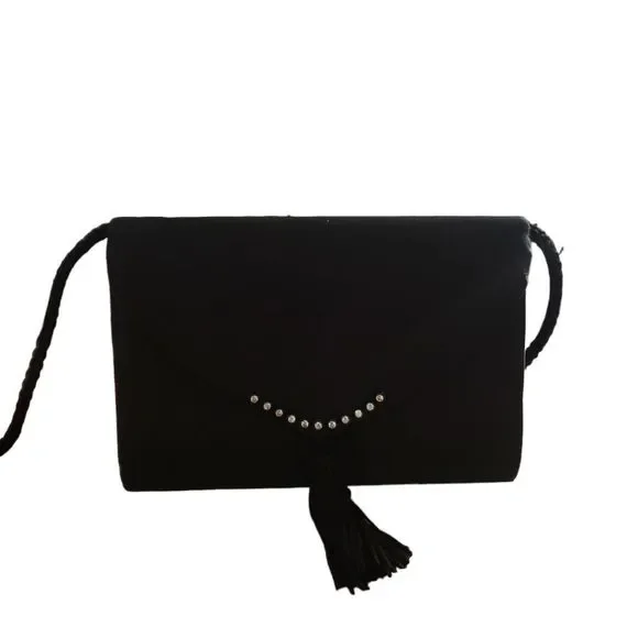 CT1360a Small Black Crystal Evening wallet crossbody with straps. - Picture 2 of 5